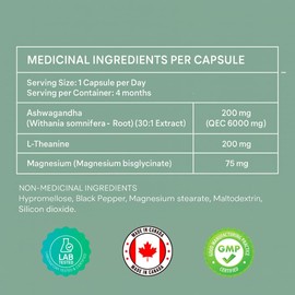 All-in-One Ashwagandha 6000mg with L-Theanine 200mg & Magnesium Bisglycinate – Stress, Sleep, Mood, Calm & Relaxation Support – 4 Month Supply – 1 Capsule Daily – Made in Canada