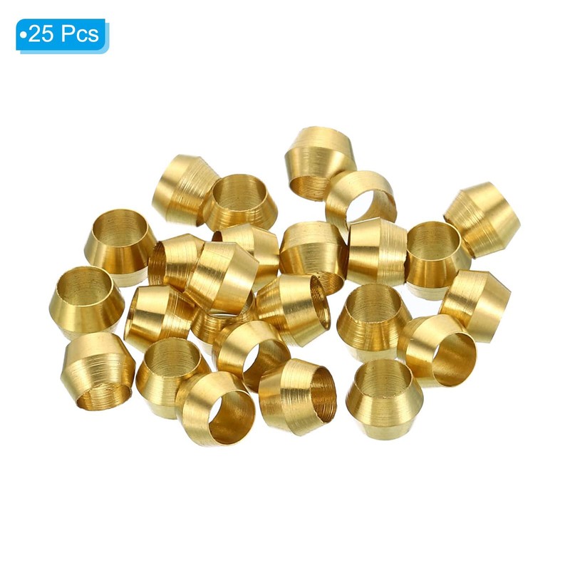 TA-VIGOR 6mm Tube OD Brass Compression Sleeves Ferrules, 25PCS Brass