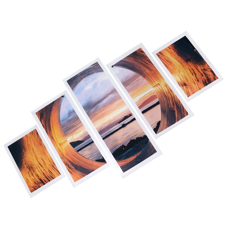5PCS Frameless Canvas Painting Seaport Pattern Wall Art Picture for