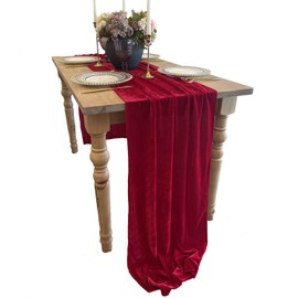 BTF HOME Velvet Table Runner, 10ft Luxurious Wedding Reception Decorations Soft Velvet Fabric Table Linen Overlay for Party (20 x 120 inch, Red)
