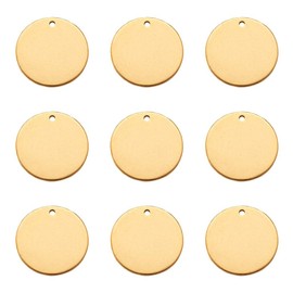 Pandahall 10Pcs Flat Round Stainless Steel Stamping Blank Tag Pendants Golden 0.98 Inch Message Word Tag Charms for DIY Jewelry Making
