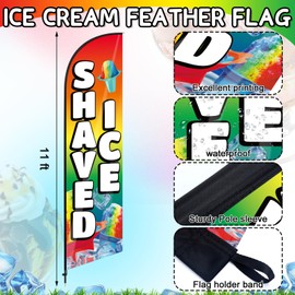 Remagr 3 Pcs Ice Cream or Shaved Ice Signs Include 1 Feather Flag Kit 11 ft Swooper Flag Banner with Pole and Ground Stake 2 Yard Signs with Metal Stakes for Business Advertising Outside (Shaved Ice)
