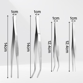 Gebogene Pinzette, Stumpfe Pinzette, 4 Stück 14 cm Precision Tweezers Set, Pinzette Lang Edelstahl Profi für Elektronische Reparaturen, Präzisionsarbeit