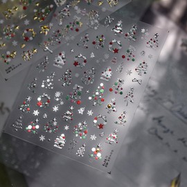 Christmas Nail Stickers Silver Decals with Design Christmas Hat Nail Decals Self Adhesive Xmas Tree Nails Stickers for Women Girls Kid Manicure Decoration 1 Sheet