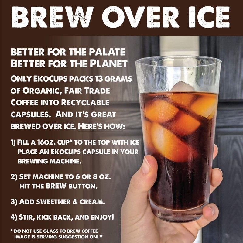 EKOCUPS Artisan Organic Espresso Roast Hot or Iced Coffee, in