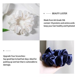 townssilk Silk Hair Loop, 2 Pack, 100% Pure Mulberry Silk, 22 Momme, Hair-Friendly, Luxurious, Bouncy, Hair Tie, Natural White & Navy Blue