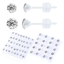KASFREE 30 Pairs CZ Plastic Post Earrings for Girls Hypoallergenic Plastic Earrings for Sensitive Ears Plastic Stud Earrings for Women (White)