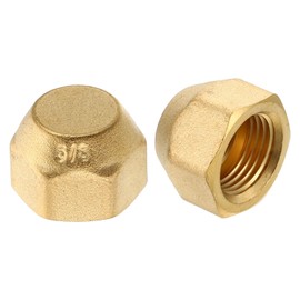 PATIKIL 3/8" Brass Flare Cap, 5/8-18UNF Female Thread 2Pcs SAE Flare Fitting 45 Degree Hex Pipe Fittings for Air Conditioner Refrigeration