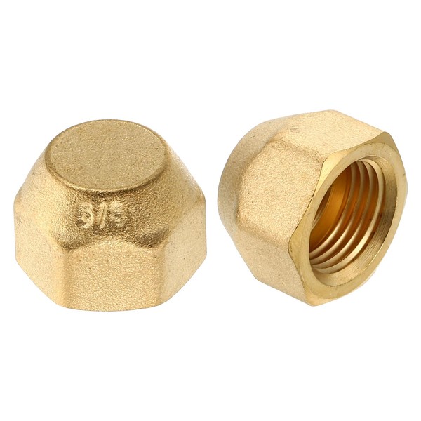 PATIKIL 3/8" Brass Flare Cap, 5/8-18UNF Female Thread 2Pcs SAE
