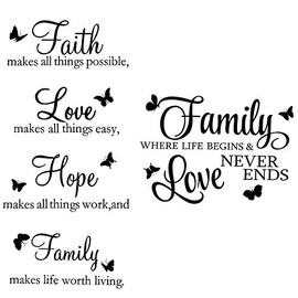 2 Sheets Vinyl Wall Decals, Faith Makes All Things Possible, Family Wall Decals Wall Stickers Quotes Inspirational Decals, Motivational Wall Quote Sayings Stickers Butterfly Wall Stickers Home Decors