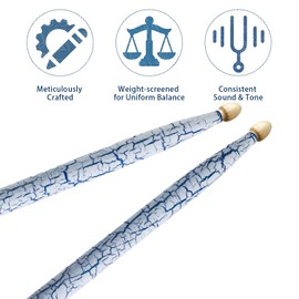Drum Sticks 5A 5B 7A, American Hickory Drumsticks with Ice Crack Texture, Drum Accessories for Beginners and Professionals (2Pairs-Blue, 5A)