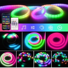 16.4FT 360 Degree Luminous Circular Mesh Neon Rope Lights,5V Music Synchronous RGB+IC Flexible LED Strip Lights, IP67waterproof, App and Remote Control, Bedroom, Living Room, Party, Game Decoration