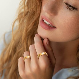 RIXERKOC Love Friendship Rings Women's 18K Gold Plated Stainless Steel Promise Ring with Stone Wedding Band Jewellery Mother's Day Christmas Birthday Gifts for Women Girls, Stainless Steel, Cubic