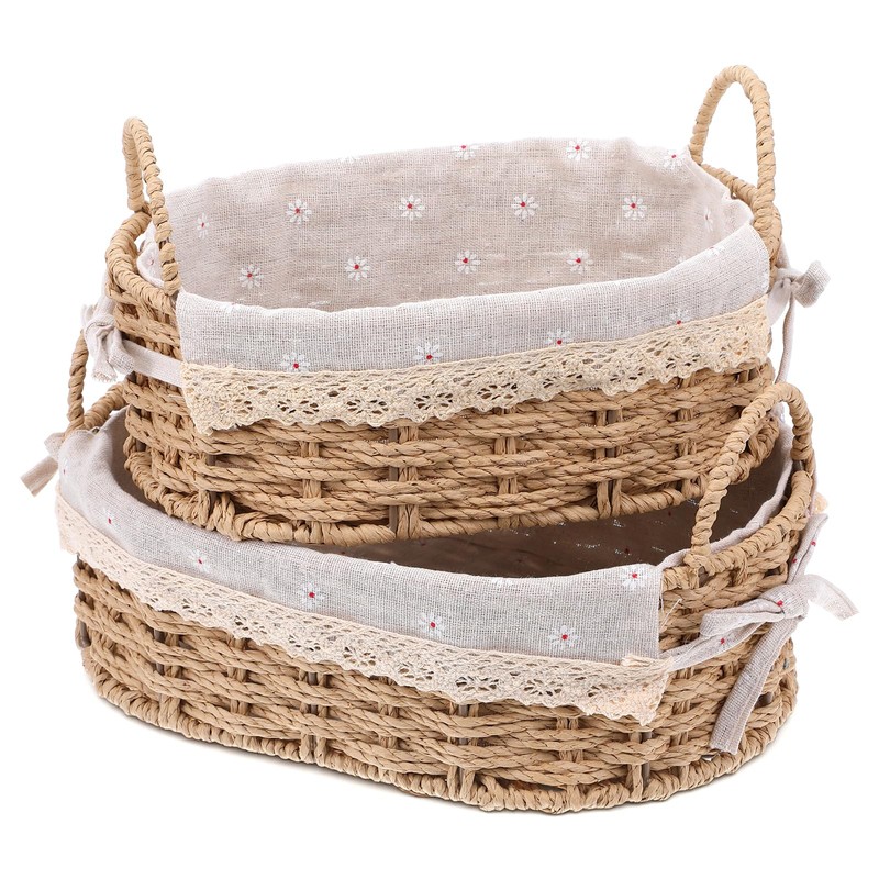 2Pcs Small Wicker Storage Baskets with Handles & Liners for