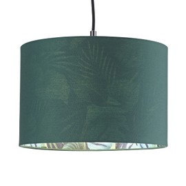 Stylish and Modern Emerald Forest Green Cotton Fabric Lamp Shade with Inner Jungle Palm Tree Print | for Pendant Table or Floor | 60w Maximum by Happy Homewares