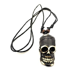 Teri's Boutique Sugar Skulls Gothic Punk Charm Pendant Men's Adjustable Length Fashion Jewelry Accessory Necklaces (Dark Brown)