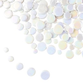 Iridescent Round Glass Mosaic Tiles for Crafts, 500g, Mini Circle Mosaic Glass Pieces for Flower Pots, Vases, Cups, Garden and Home Decoration, DIY Mosaic Accessories (White)