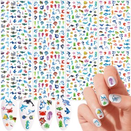 8 Sheets Sea Animals Shark Nail Art Stickers 3D Self-Adhesive Ocean Nail Decals for Women Nail Art, Under The Sea Birthday Party Supplies Decorations Favors Gifts Ocean Animal Goodie Bag Fillers