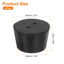 uxcell 4 Pcs 2-Hole Rubber Stopper, Tapered Lab Seal Tube Stopper Plug for Test Tube Flasks Glass Containers Industry and Laboratories, 41x33x25mm Black