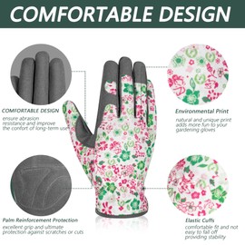 HOAOPINY Gardening Gloves for Women Ladies-Printed Touchscreen Garden Gloves with Grip Thorn-Proof Puncture-Resistant Protective Work Gloves-light green-M