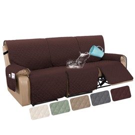 H.VERSAILTEX 100% Waterproof Recliner Cover 1-Piece Recliner Sofa Cover for 3 Cushion Couch Furniture Protector Cover with Non Slip Backing and Strap for Kids, Dogs, Pets(3 Seater, Chocolate)