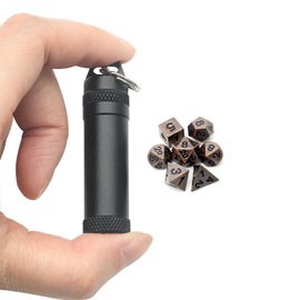 PJOY Mini Dice Set Portable Tiny Keychain DND Dice with D&D Dice Case 7PCS Antique Copper Small Metal Dice Set for Role Playing Dice Games as Dungeons and Dragons Gifts