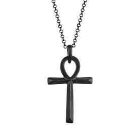 Kuzzoi Men's Necklace with Cross Pendant (30 mm) in Fashionable Design, Long Biker Chain for Man and Friend with Ankh Cross Symbol Made of 925 Sterling Silver, Length 60 cm, Sterling Silver