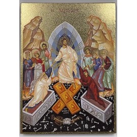 Resurrection of Christ/Pascha Christian Icon (6" x 8" Textured Gold Foil)