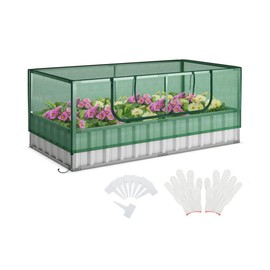 Mini Greenhouse Garden Bed, Convenient Drainage and Watering, for Garden, Backyard, Courtyard(Green & Silver, 69" Dx 36" Wx 28" H).