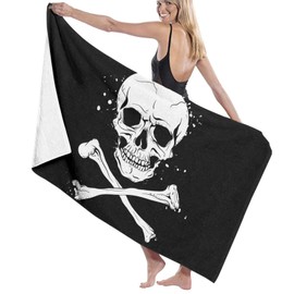 FNQKMLEP Crossbones Pirate Flag Super Soft Beach Quick-Drying Bath Towel Unisex Large Absorbent Towel Blanket Suitable for Outdoor Travel Camping Yoga Gym Swimming Bath