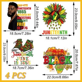 DTF Transfers Ready to Press - 4 Sheets Juneteenth Iron on Decals with Black Men Sunflower Shoes Black History Patterns Iron on Vinyl Designs for June 19 1865 Party T Shirts Clothes Bag DIY Decoration