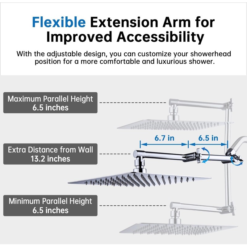 G-Promise All Metal 10 Inches Rainfall Shower Head with Handheld