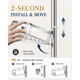 SEIRIONE Rustproof Shower Corner Caddy Organizer for Bathroom, 4 Adjustable Shelves with Tension Pole, for Bathtub Shampoo Accessories Storage Holder, 34 to 116 Inch Height, Silver