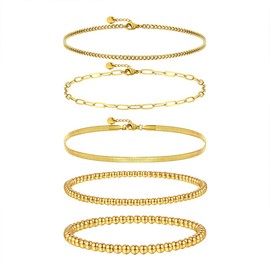 Joya Love Goldkette Edelstahl wasserdichtes Armband 7.2 inches 5 Stück, Set Damen stapelbar wasserdicht lichtecht stapelbar exquisiter Schmuck