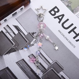 Guqqeuc Kawaii Star Keyring Y2k Pink Handbag Charm Star Keychain Accessories Y2k Vintage Bag Charms for Womens Handbags Bling Handbag Charms for Women Car Key Accessories for Girls Star Key Chain