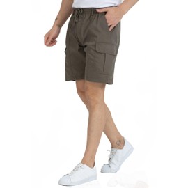 Kendindza Men's Cargo Shorts with Pockets, Zip and Drawstring - Elastic Waistband, khaki