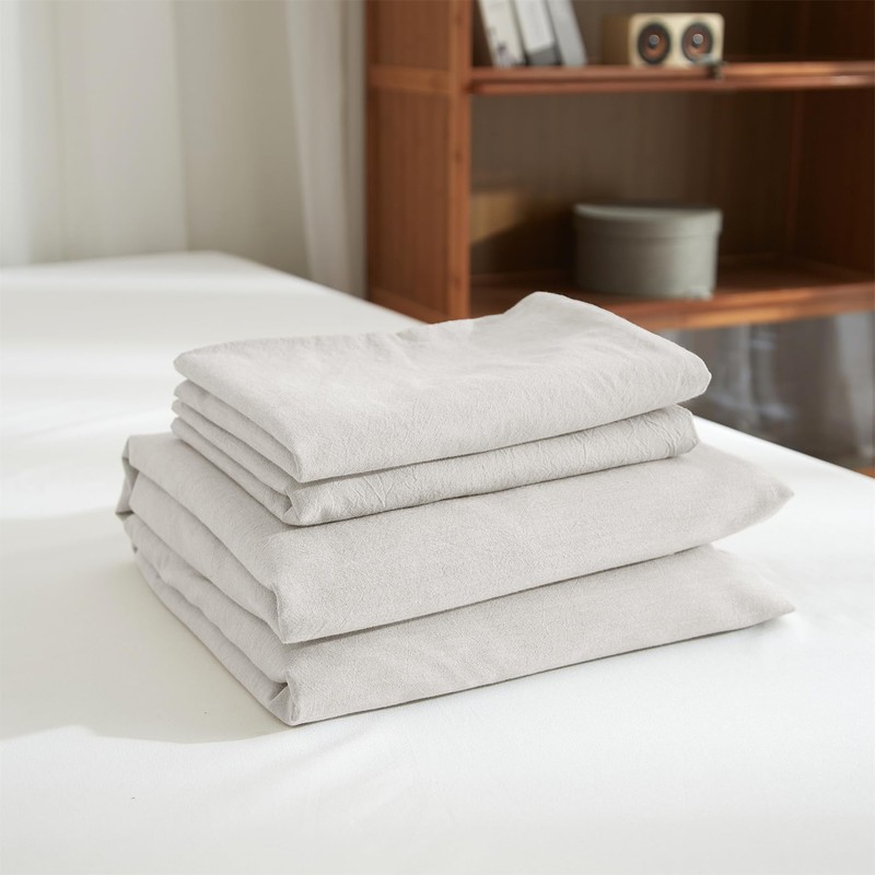 YASMENG Half-Linen Bed Linen, 135 x 200 cm, Light Grey,