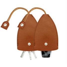 Moioee Car Key Case, 2PCS Creative Pull-Out Key Sleeve Keychain Bags, PU Leather Large-Capacity Protective Key Holder Hook (Brown/Without Cover)