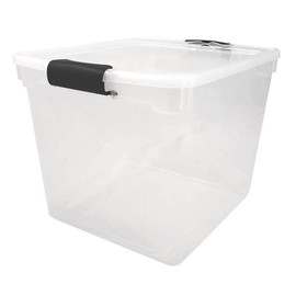 HOMZ 31 Quart Secured Seal Latch Extra Large Single Clear Stackable Storage Container Tote with Grey Handles for Home, Garage, or Basement, 4 Count