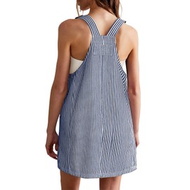 Yousify Womens Denim Overalls Dress Casual Adjustable Straps Striped Jeans Dress Summer Sleeveless Short Rompers