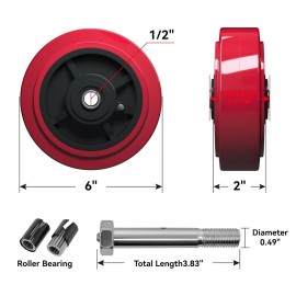 Syrantion Caster Wheels, Polyurethane on Polyolefin core Wheel   600-4400lbs - 10 Pack 6"×2" wheels
