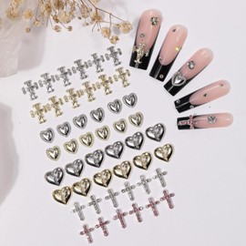 16 PCS 3D Heart-Shaped Cross Alloy Nail Charms,Luxury Alloy Rhinestones Diamonds Nail Art Accessories for Acrylic Nail Art DIY Nail Designs