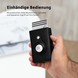 ZLIDER Kartenetui Herren & Damen | Mini Geldbörse Herren Kunstleder | Card Holder Slim Wallet mit Münzfach | RFID Blocker Portmonee Herren | Portemonnaie Geldbeutel Herren (Airtaghalter, Schwarz)