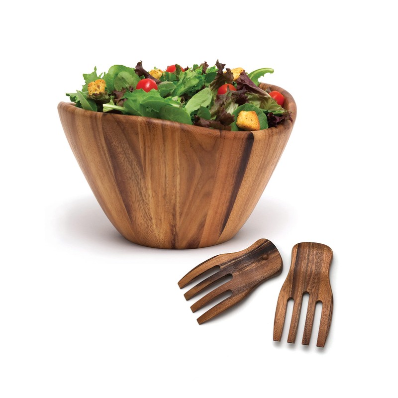 Acacia Wave Bowl with Salad Hands