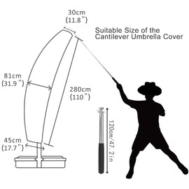 Patio Umbrella Cover, Waterproof Umbrella Covers for 9ft to 13ft Outdoor Umbrellas Offset Umbrella Covers with Push Rod, Gray
