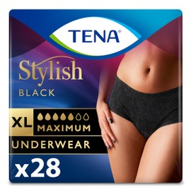 TENA Tena Stylish Black Incontinence Bladder Control Underwear for Women, Maximum Absorbency, XLarge, 28 ct (2 Packs of 14)