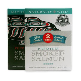Alaska Smokehouse Wood Crate With 1 Each Smoked Salmon, & Pepper Garlic Fillet, 8 Ounce Box