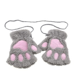 OTOTEC Women Girl Cat Claw Paw Winter Soft Plush Half Finger Fingerless Warm Glove Grey