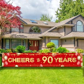 Banner de cumpleaños de 9.8 x 1.6 pies, decoración de cumpleaños para hombres y mujeres, pancarta de feliz cumpleaños, telón de fondo rojo de cumpleaños, cartel de porche, pancarta grande de