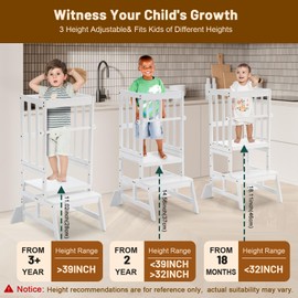 COSYLAND Height Adjustable Toddler Standing Tower - Toddler Kitchen Stool Helper Kids Kitchen Step Stool for Nursery Bathroom Sink Wooden White